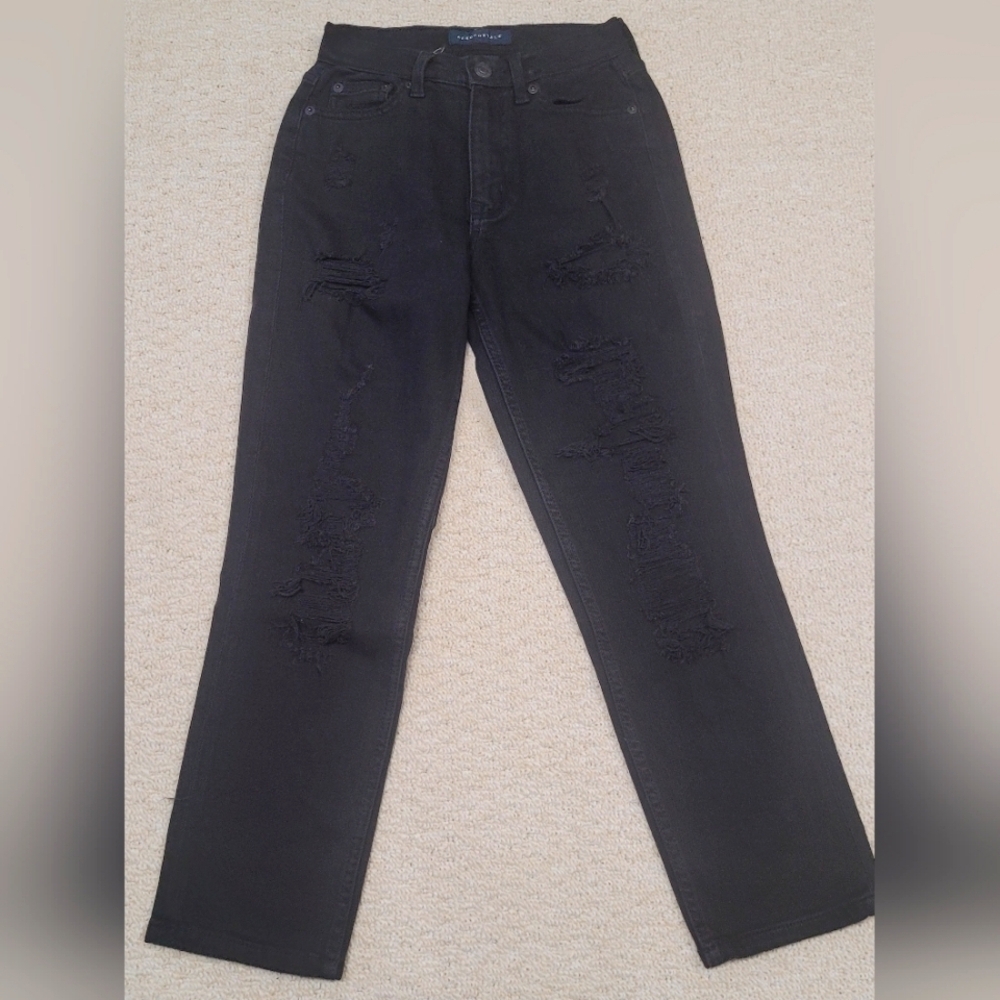 Aeropostale 000 Reg Mom Jean Black Denim Distressed